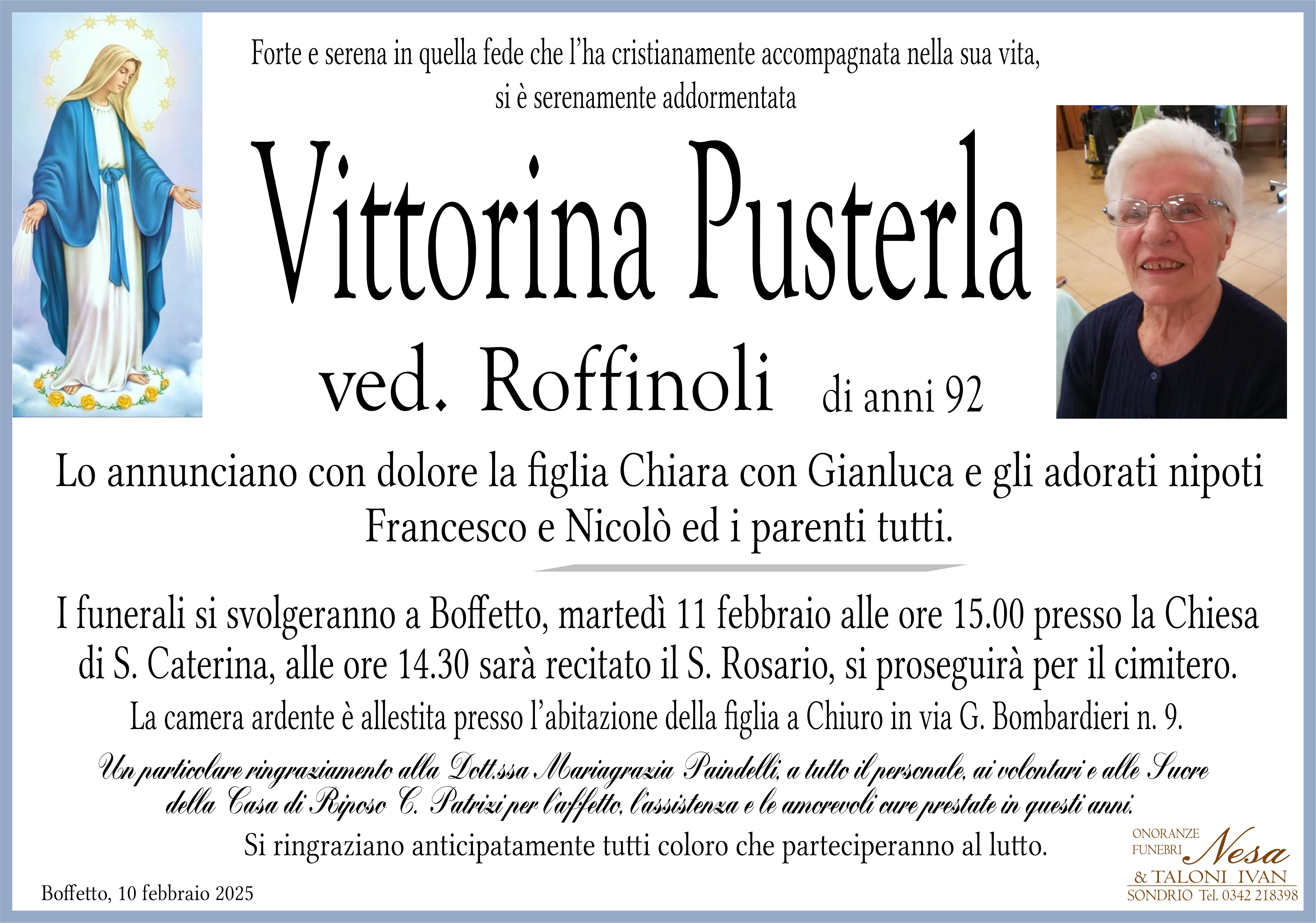 Necrologio Vittorina Pusterla ved. Roffinoli